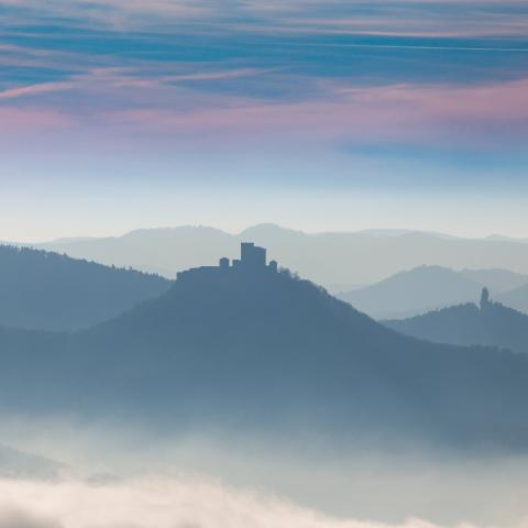 Burg Trifels und Annebos im Dunst.